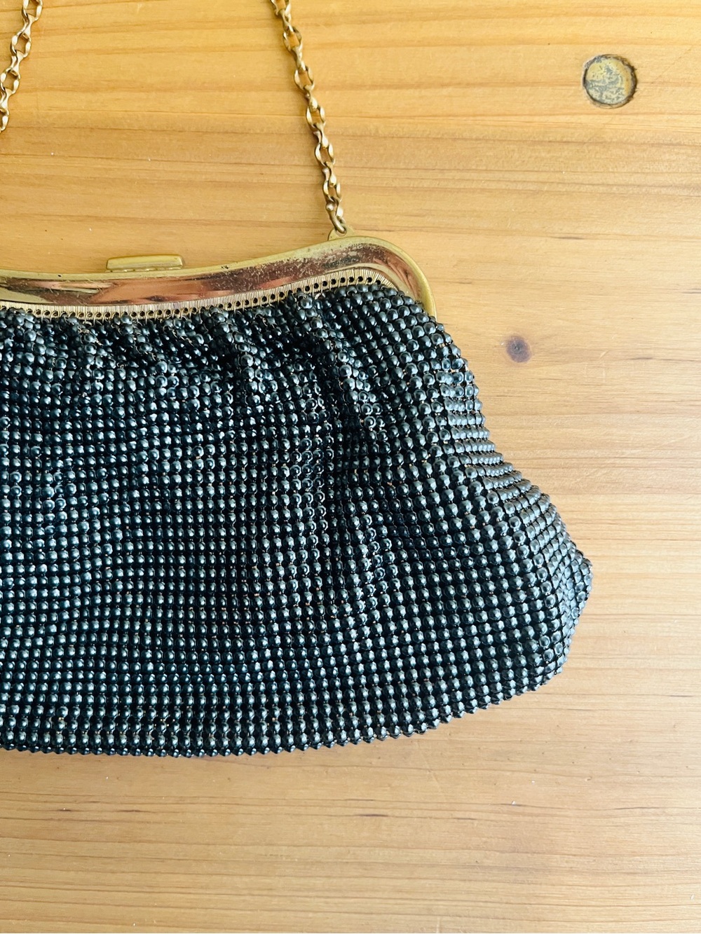 Vintage Whiting & Davis Purse Clutch Bag Mesh Navy Blue Gold Glam Retro USA Made - Picture 3 of 8